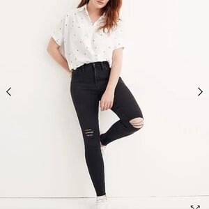 Madewell Black Distressed Raw Hem Frayed Knee Skinny Jeans Womens Size 28 Petite